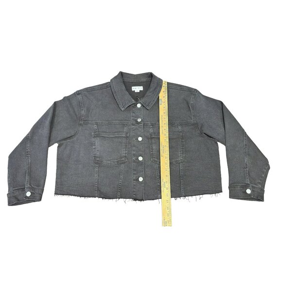 Ava & Viv 1X Cropped Denim Jacket Black Raw Hem Button Front NWT Plus - Picture 4 of 6